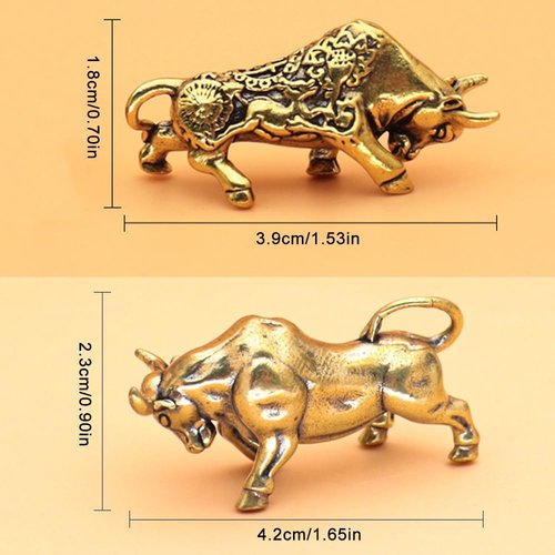 Bronze Rich Floral Design Brass Zodiac Ox Statue - Decorative 2-Piece Cow Figurine