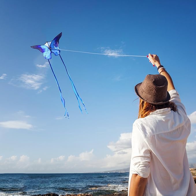 Butterfly Kites for Kids and Adults, Easy to Fly Large Single Line Kite for Boys and Girls - 55" x 28" Beach Kite for Beginners, 300ft String Handle Included