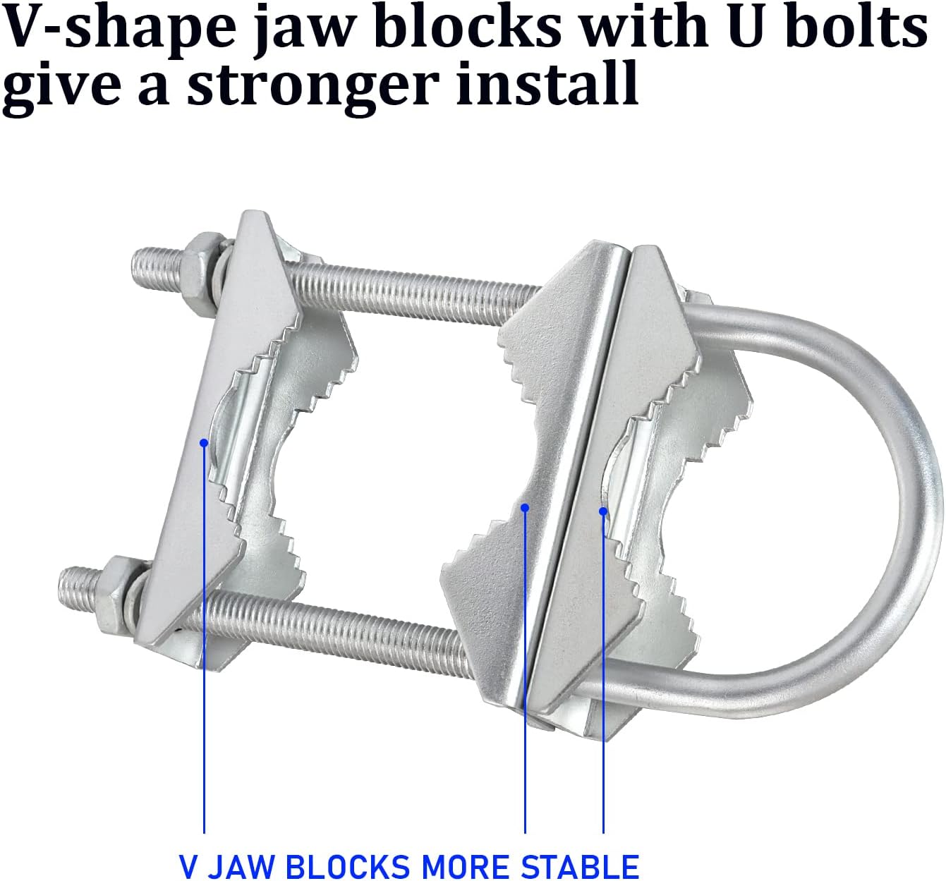 2 Sets Double Antenna Mast Clamp V Jaw Block with U Bolts, Heavy Duty Mast to Mast Mount Bracket Kit for Outdoor