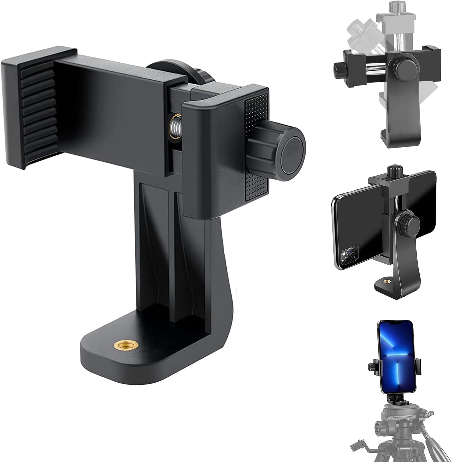 EszkozTA 360 1/4" (Black-1 Pack) Cell Phone Tripod Mount Adapter, Universal Phone Holder Adjustable Clamp, Degree