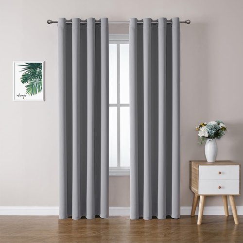 ChrisDowa Blackout Curtains - Thermal Insulated Room Darkening Panels | Light Grey, 90 Inches Long (Set of 2)