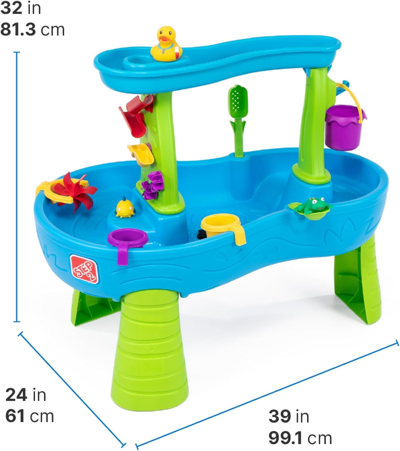 Step2 Rain Showers Splash Pond Water Table - Kids Sensory Playset with 13 Accessories | Outdoor Fun for Toddlers 1.5+ Years, Blue & Green