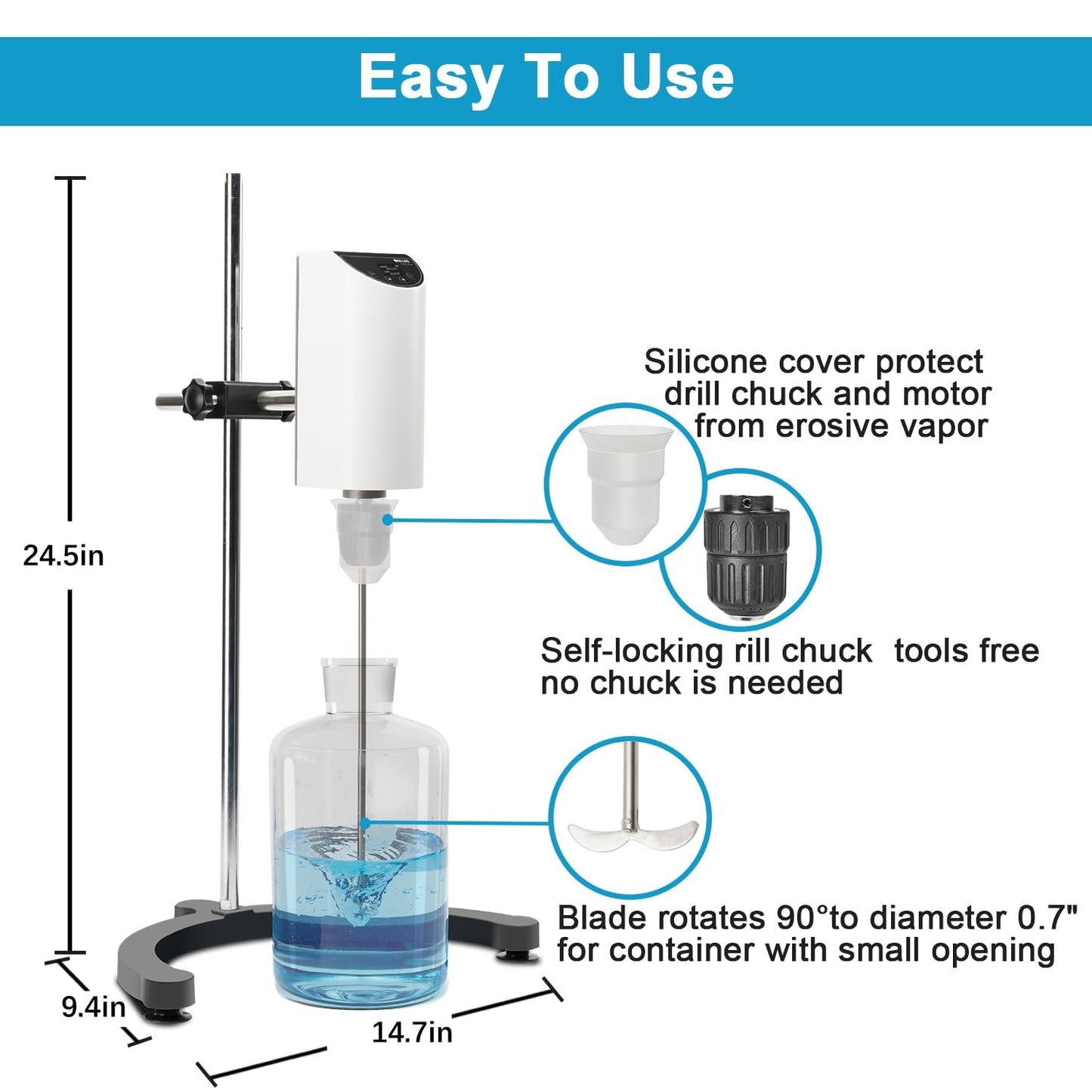 ONiLAB Lab Analog Overhead Stirrer, OLED Digital Overhead Stirrer, 10L Capacity, 200-2500rpm,Max.Viscosity 10000mpas,Overhead Mixer with Support Stand&Two Stirring Rods