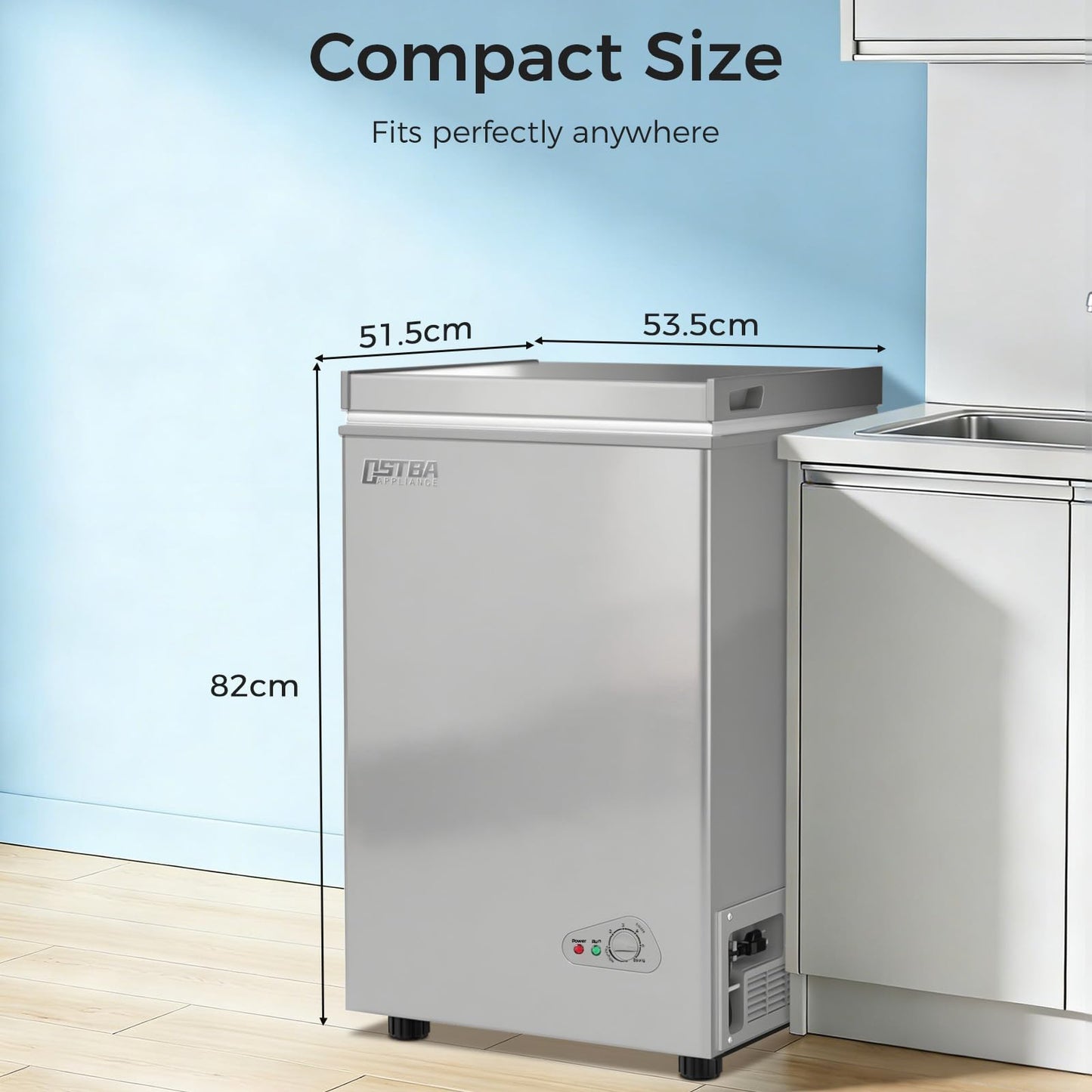 OSTBA 3.5 Cu.Ft Chest Freezer, Compact Deep Freezer with 2 Removable Baskets, Bottom Wheels, 6-Level Temperature Control with Fast Freeze Mode, Energy Saving Quiet Freezer, Silver