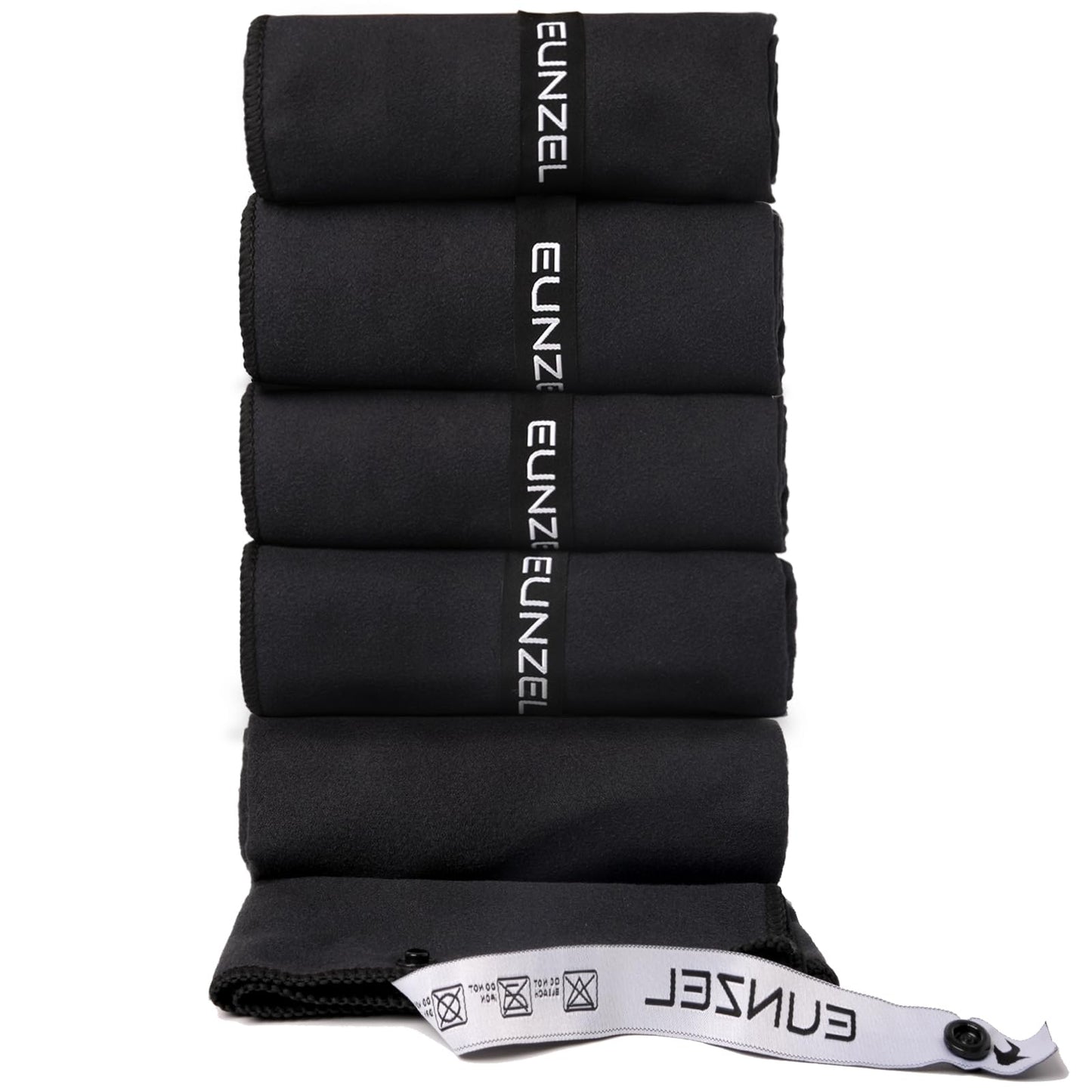 Eunzel Microfiber Workout Towel,Quick Dry Silver Ion Absorbent Sweat Gym Towel for Workout, Camping, Travel, Exercise& Fitness 31.5"x15.7", Set of 5 Black