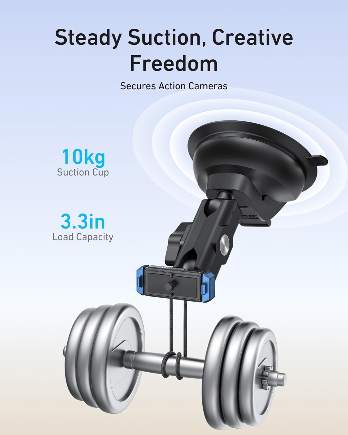 TELESIN 13 360 Suction Cup Car Mount for GoPro Strong Magnetic Base, Dual Ball Head Adjustable Arm, Easy Install Camera