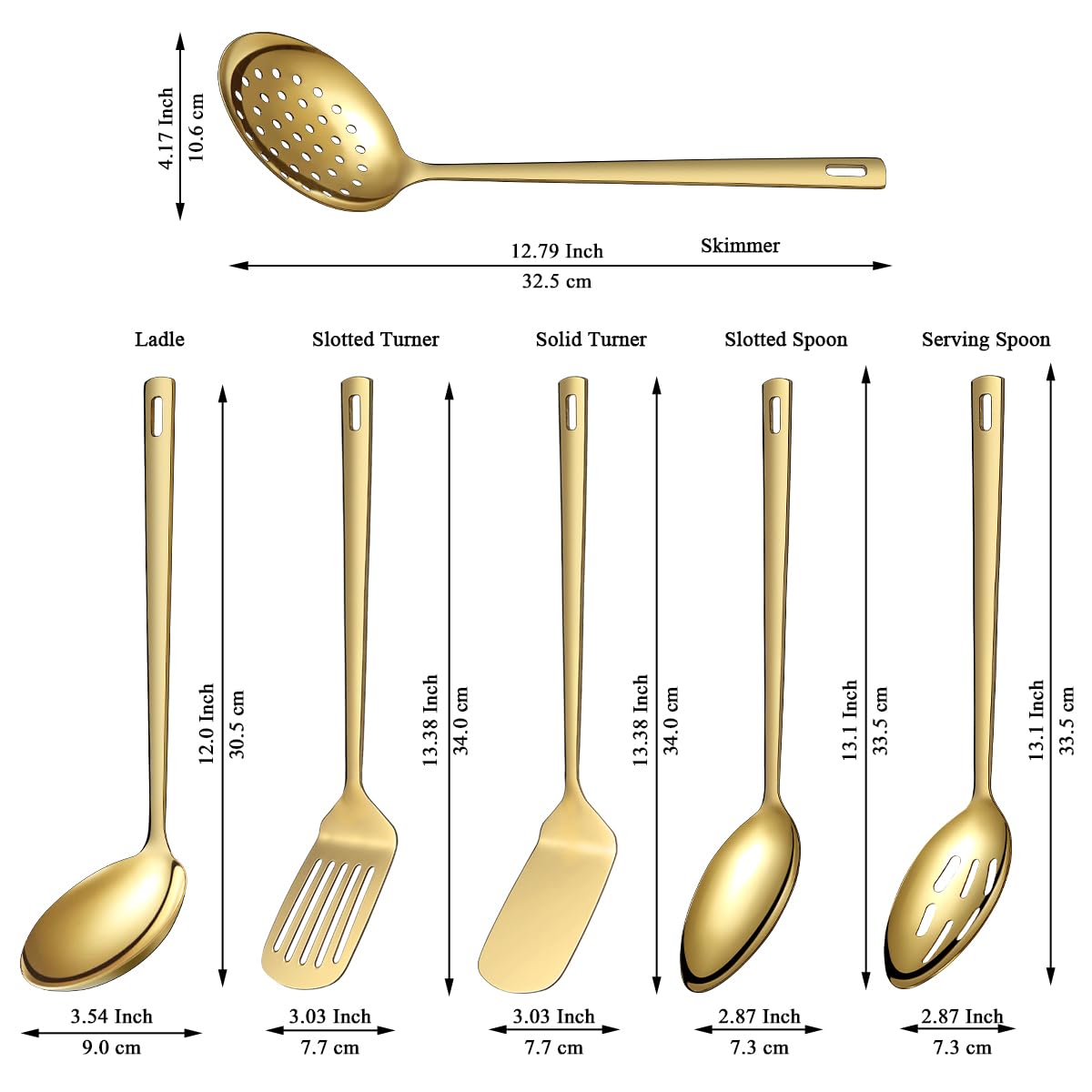 Evanda Gold Kitchen Utensils Set 6pcs, Titanium Plating Stainless Steel Cooking Utensils Set, Heavy Duty Kitchen Tools Spatulas Set, Home Essentials Kitchen Gadgets Accessories
