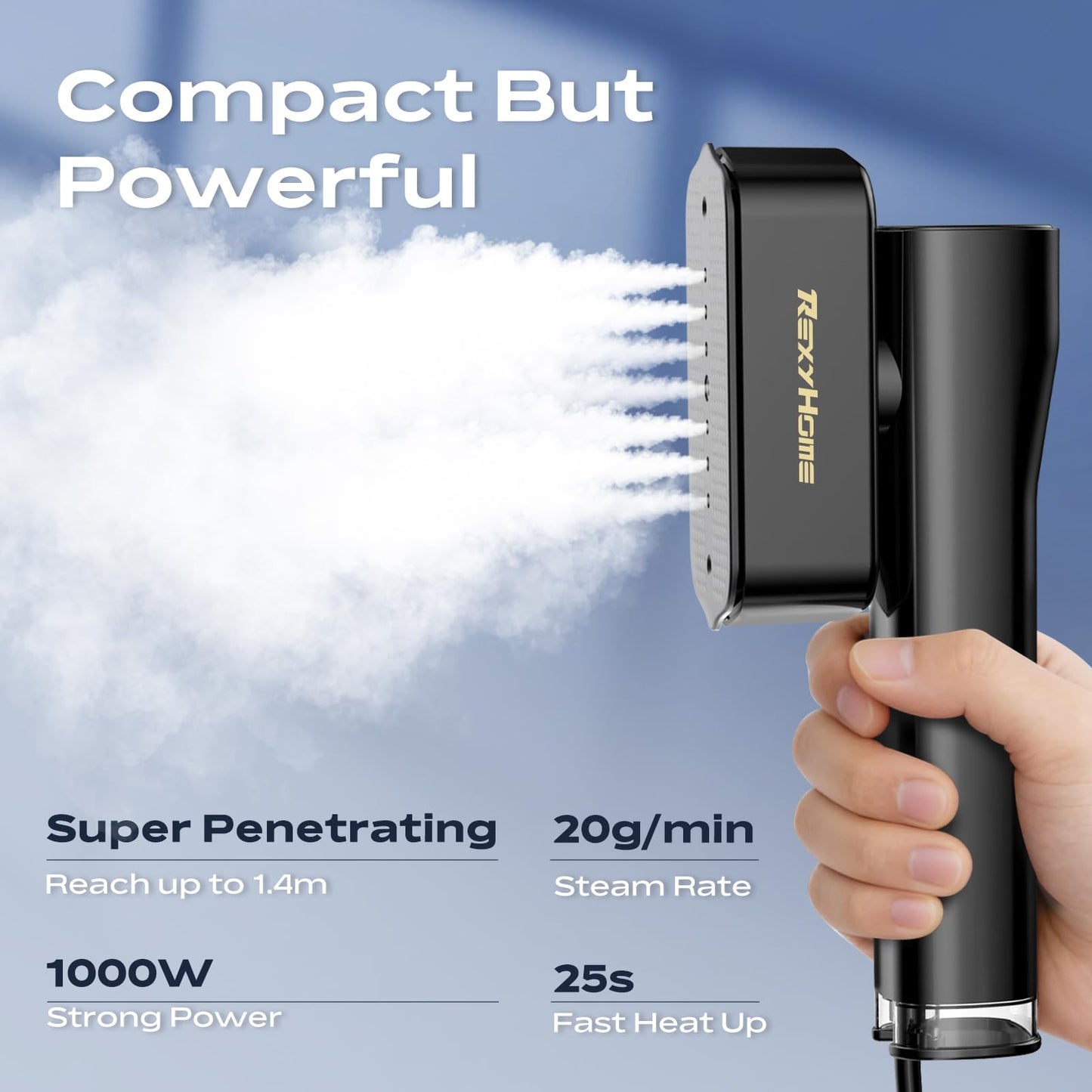REXYHOME Travel Steamer for Clothes: 1000W Portable Clothes Steamer Handheld & Iron 2 In 1, Fast Heat Up with 4 Modes, Compact & Powerful Garment Steamer for Quick Wrinkle Removal, 110-120V