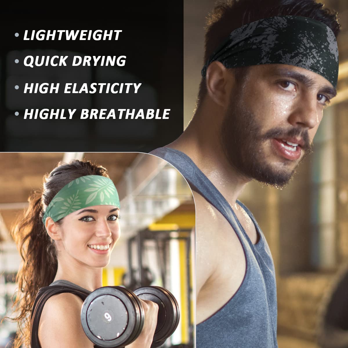 Beister Sports Headbands for Men Women (5 Pack), Moisture Wicking Sweat Band Elastic Wide Hair Bands, Workout Sweatband Athletic Mens Headband for Running, Cycling, Basketball, Gym Exercise, Football