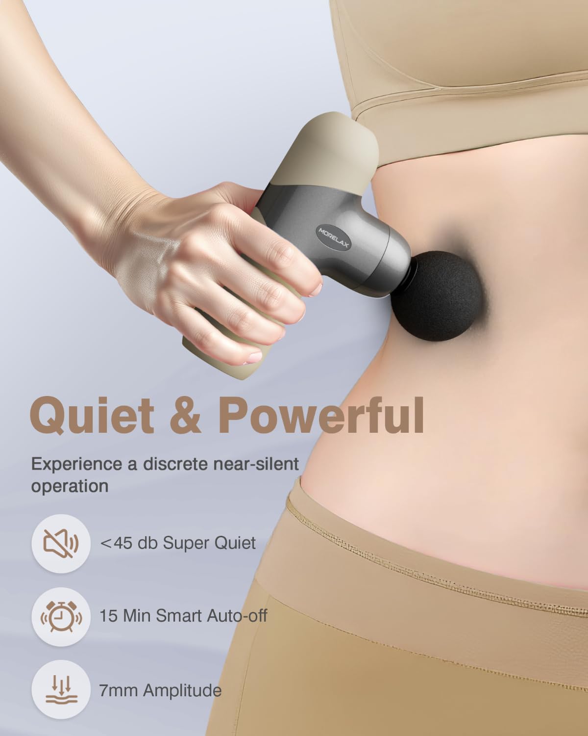 Morelax Mini Massage Gun Deep Tissue, Portable Percussion Muscle Massager for Whole Body Pain Relief, Electric Handheld Sport Massager with 6 Massage Heads 4 Speed, Best Gift (Silver Beige)