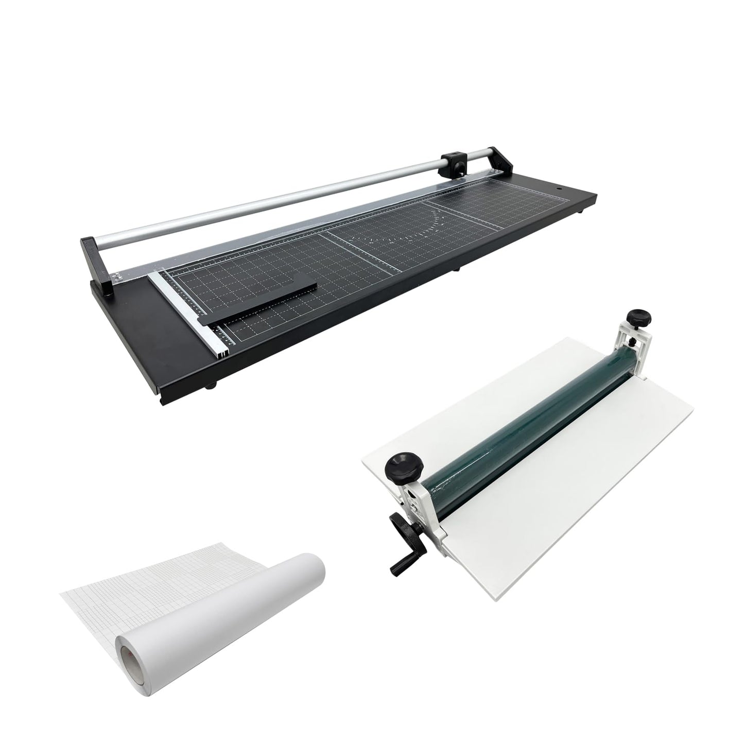 INTBUYING Cold Lamination Kit, Manual Cold Roll Laminator and 36 Inch Manual Rotary Paper Trimmer with Luster Vinyl Cold Lamination Film