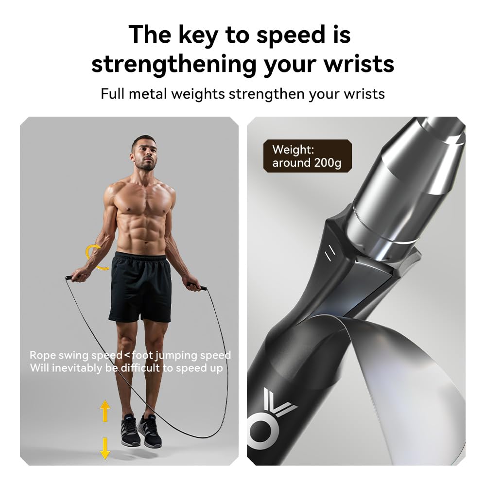 JOINROPE Weighted Jump Rope,Dual Bearing Smooth Rotation Speed Jump Rope, One-Button Push Adjustable Length for Men Women, Workout with Metal Handles for Fitness, Home Exercise & Slim Body (Green)