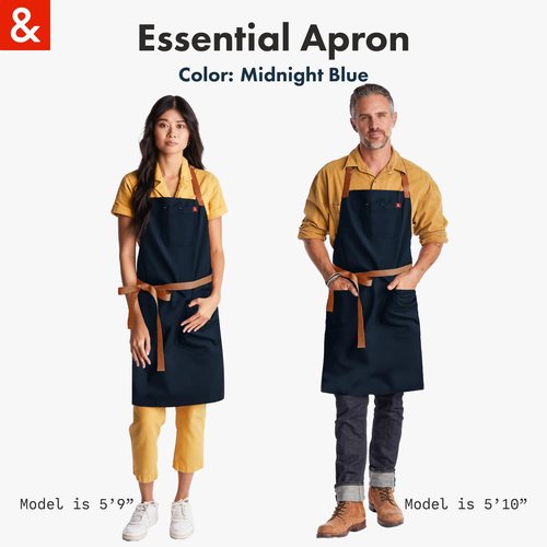 hedley & bennett Essential Apron – Adjustable Bib Chef Apron with 3 Pockets & Towel Loop – 12oz Cotton Canvas – Midnight Blue