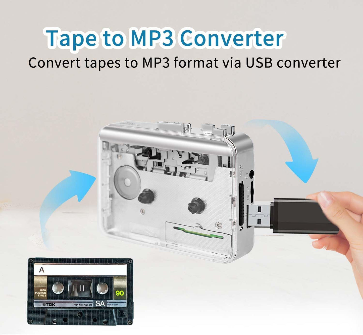 Cassette MP3 Portable Clear Stereo Auto Reverse PlayerConvert Tapes to Format via USB ConverterBuilt-in Cool Copper