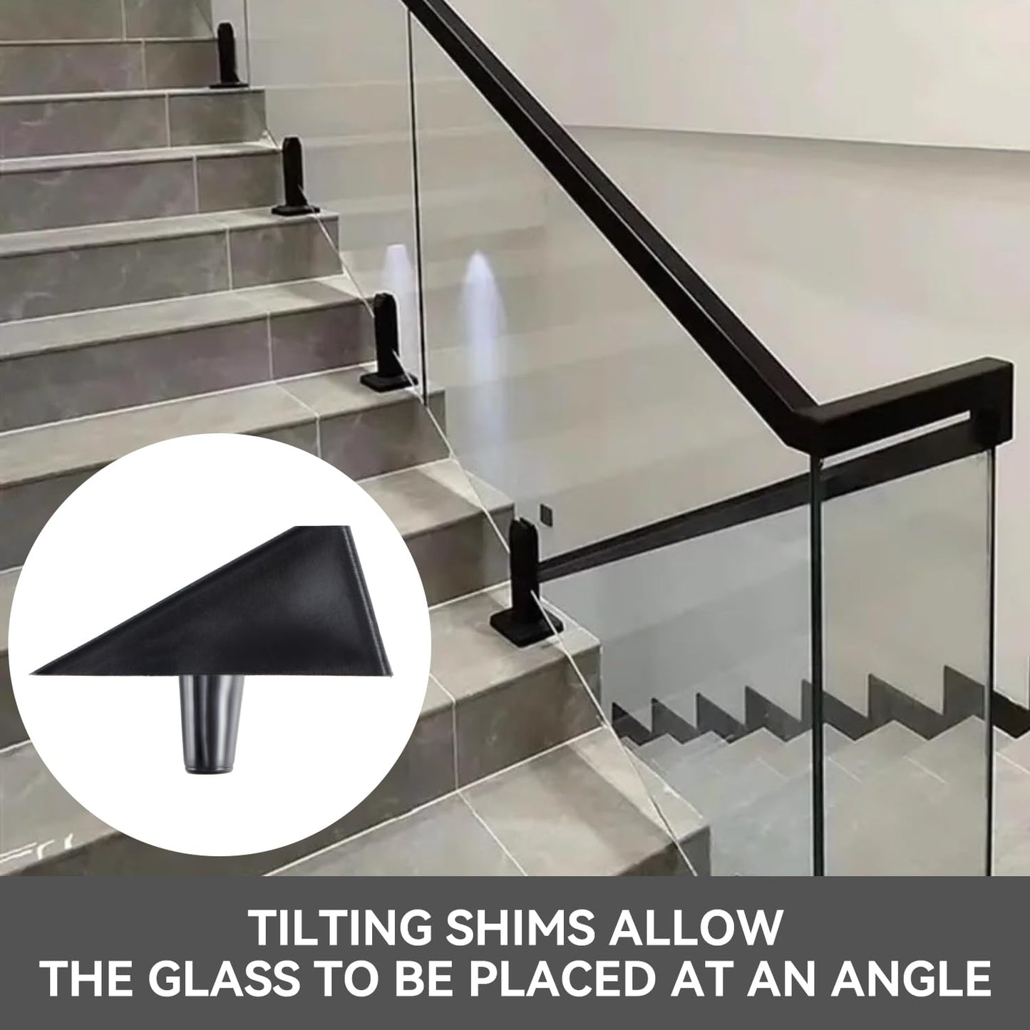 SyingHwan T316 Stainless Steel Glass Railing Clamp,Heavy Duty Glass Railing Spigot,Railing Post Clamp (4, Black)