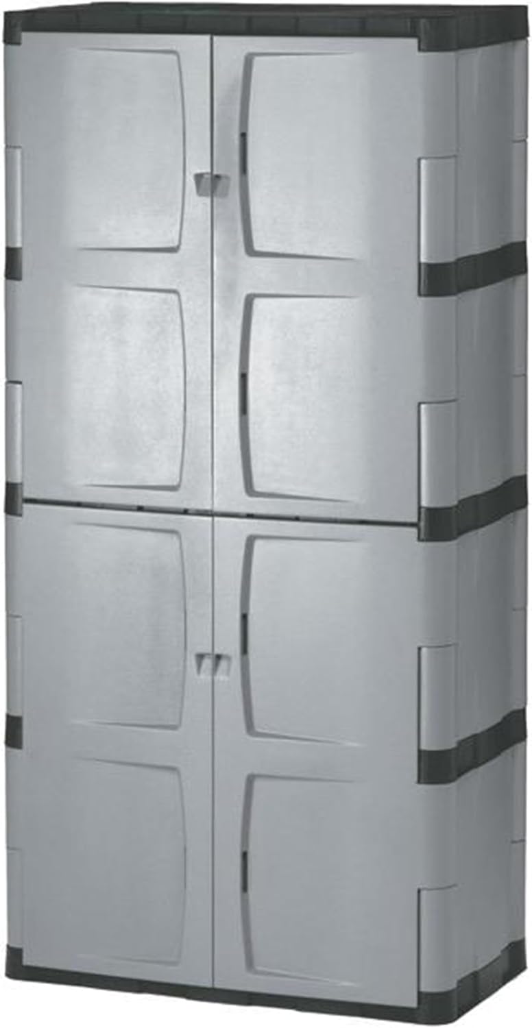 Rubbermaid Freestanding Storage Cabinet - Lockable Five Shelf Design | 690-Pound Capacity in Gray for Garage & Outdoor Use