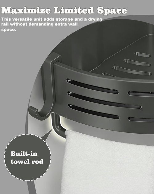 LOOCH 3 Pack Plastic Corner Shower Caddy with Twist-Lock Suction Cups & a Pre-Applied Adhesive Layer, The No-Drill Shower Organizer with Towel Bar & Drain Holes for Bathroom Storage & Decor（Grey）