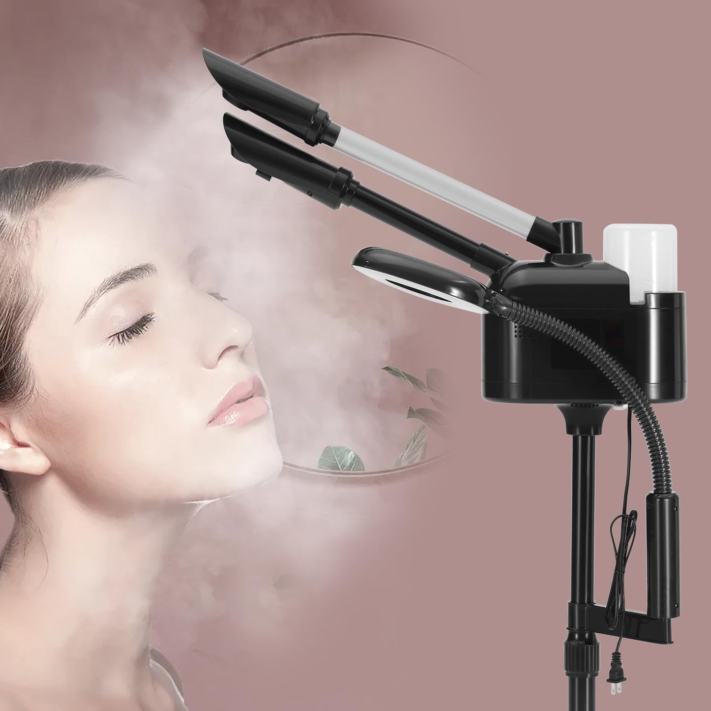 Artist hand Facial Steamer Professional 3 in 1 Hot and Cold Facial Steamer with 5X LED Magnifying Lamp, Esthetician Facel Steamer Fast Heating for Beauty Salon Spa Home Use, Black