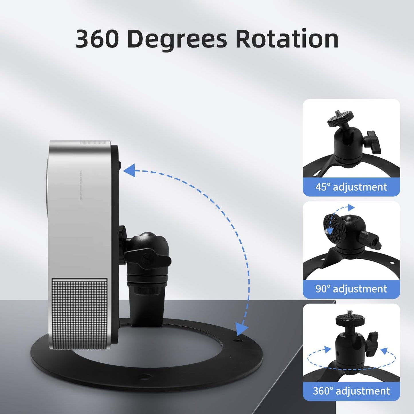 Tonalee 360 1/4" Projector Stand Table Tripod: Ballhead Angle Degree Adjustable with Screw for Most Projectors Webcams