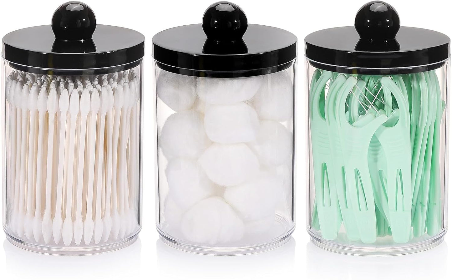 Tbestmax Qtip Holder - 10oz Plastic Apothecary Jar with Black Lid for Cotton Swabs & Pads | Black