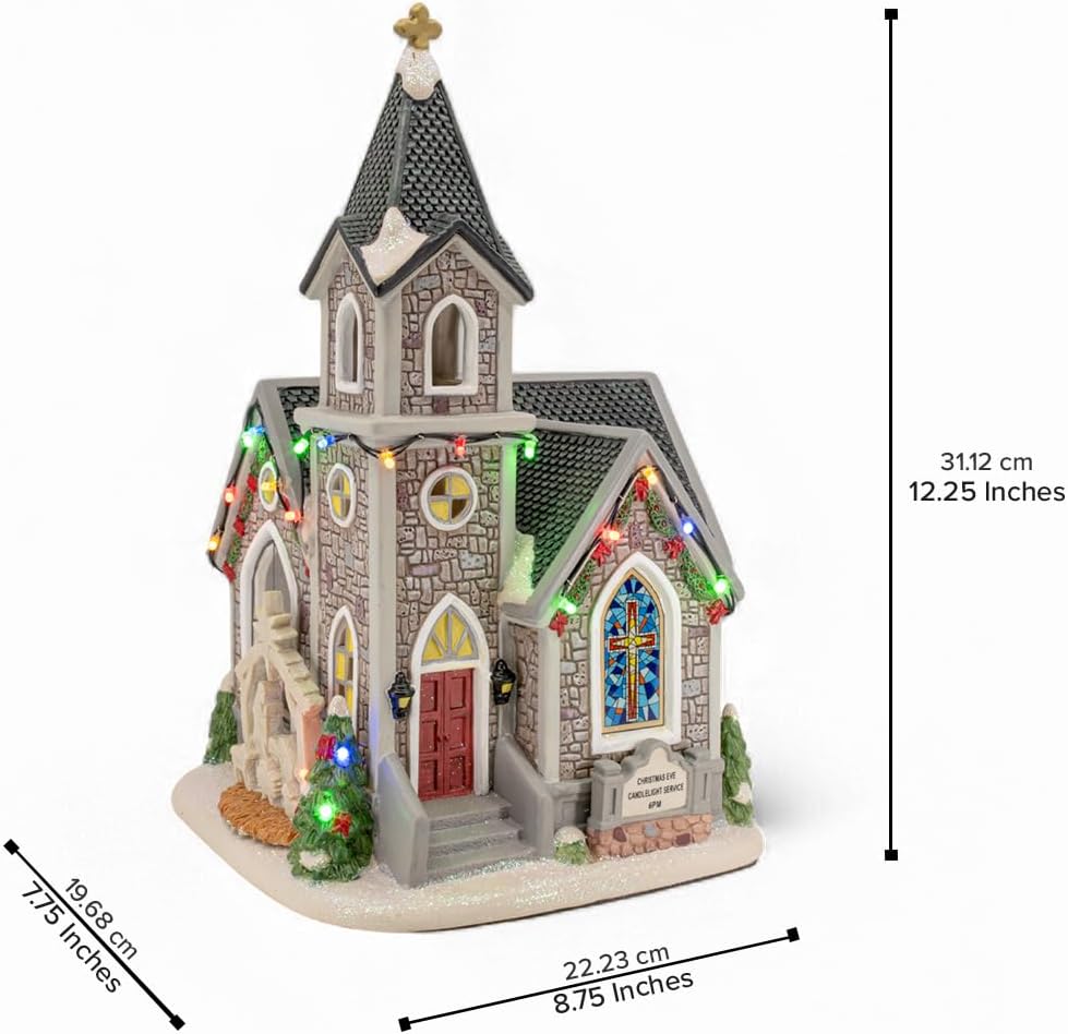 Skiennix Corner Cathedral Christmas Village - Porcelain Design with LED Lights