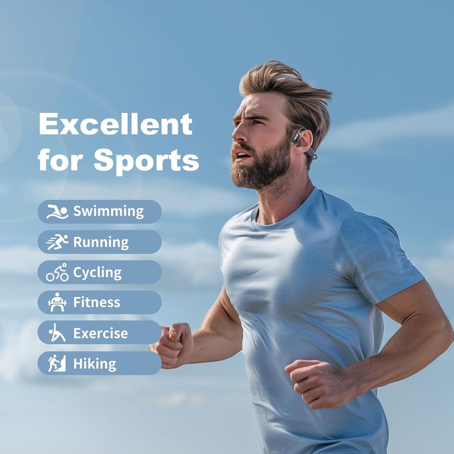 flymory Swimming IPX8 32GB MP3 8 Headset Earbuds Bone Conduction Wireless Bluetooth Headphones Waterproof Underwater