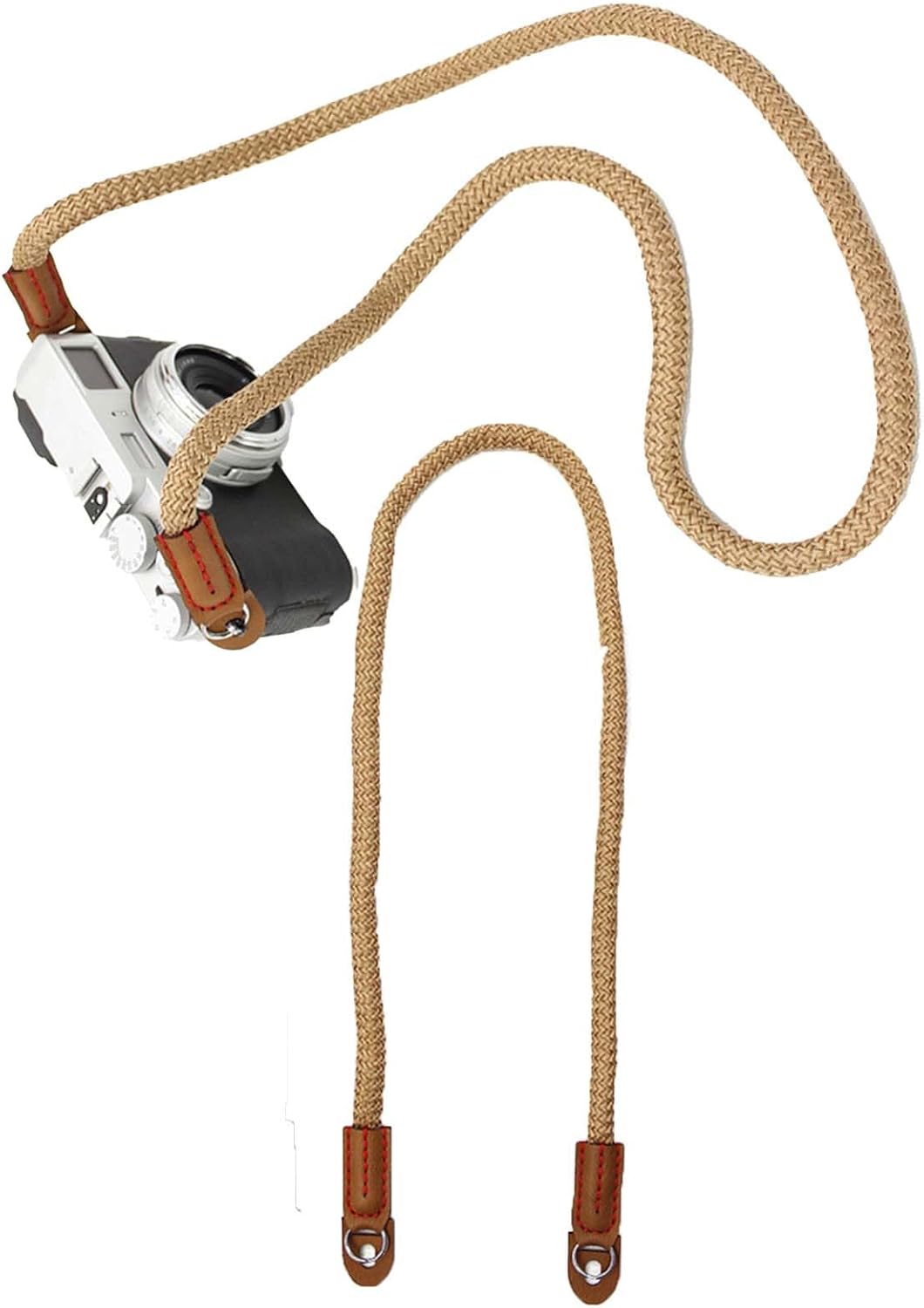Generic Adjustable Rope Camera Neck Strap Braided Shoulder Strap with Secure O-Ring & Soft Leather Pad for DSLR