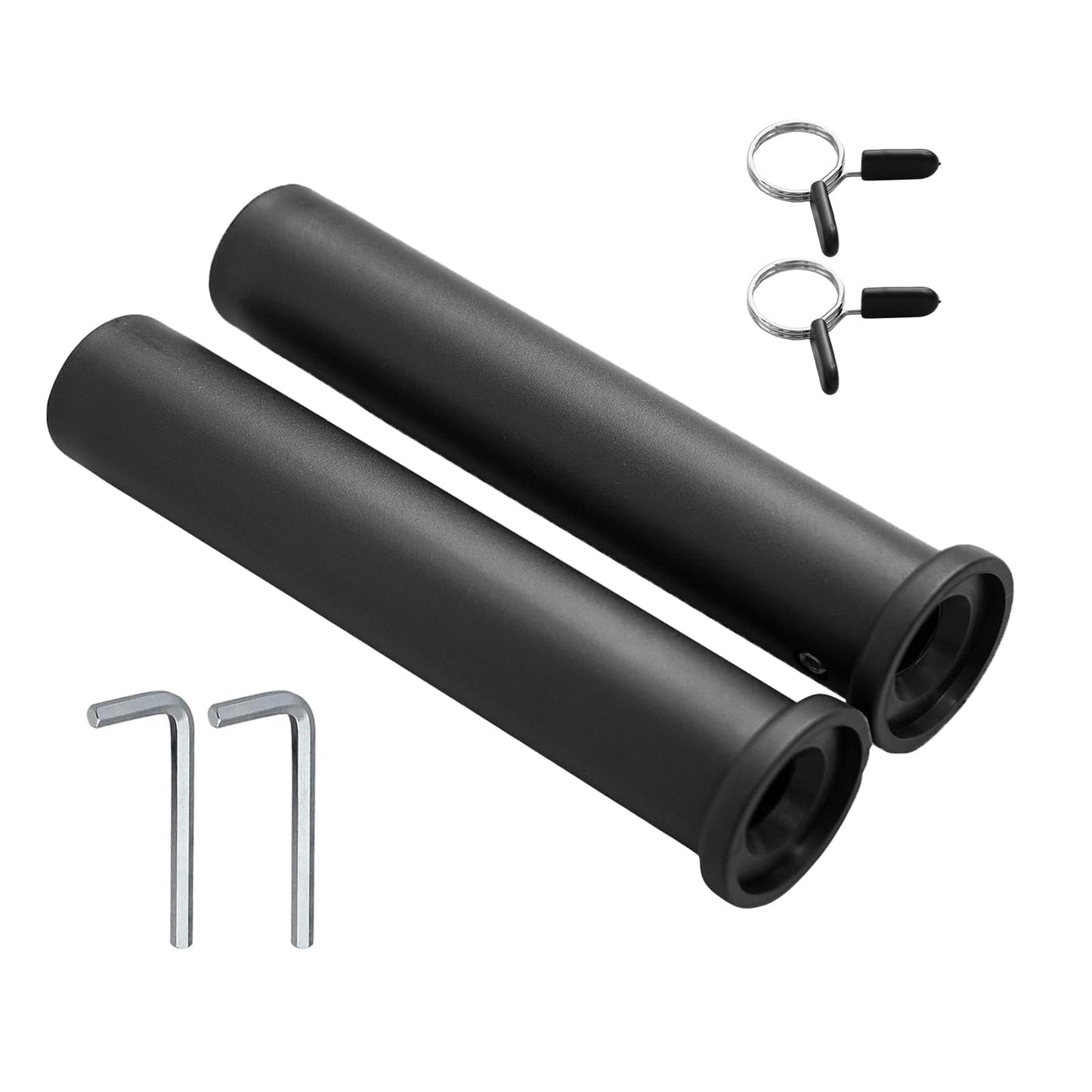 Olympic Adapter Sleeve (2 PCS), Converts 1in Olympic Weight Plate Posts to 2in, with 2 Barbell Clamps, Heavy Duty Nylon - 8"/11" Long, Suitable for 1" Standard Barbell Bars