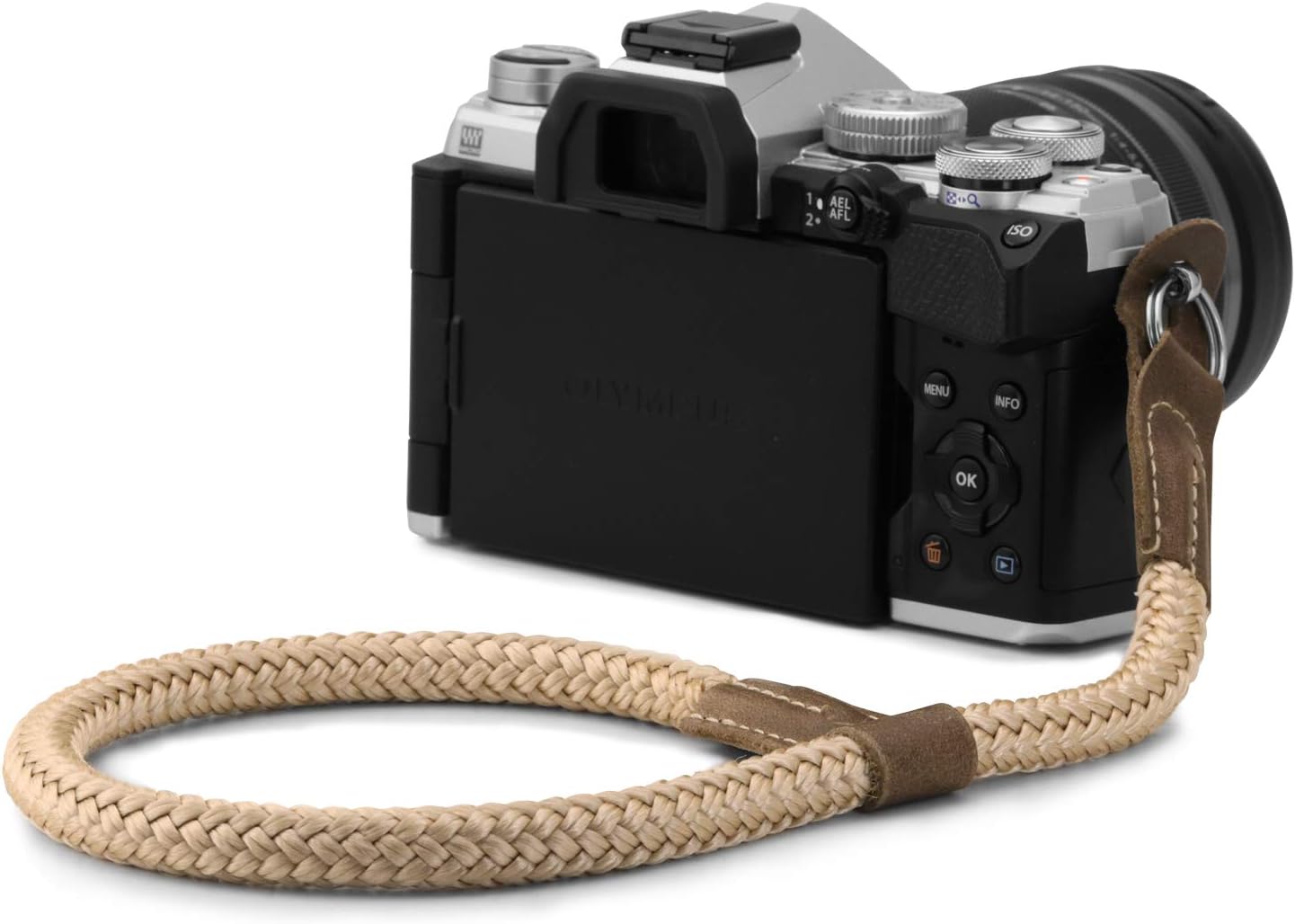 MegaGear Leather & Cotton Camera Wrist Strap - Secure Hand Grip, Adjustable Anti-Drop Hand Strap Compatible with Canon