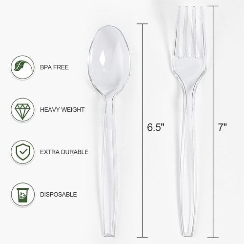 Clear Plastic Forks and Spoons Set by [Brand Name] - Heavy Duty Disposable Utensils for Parties | 400 Count