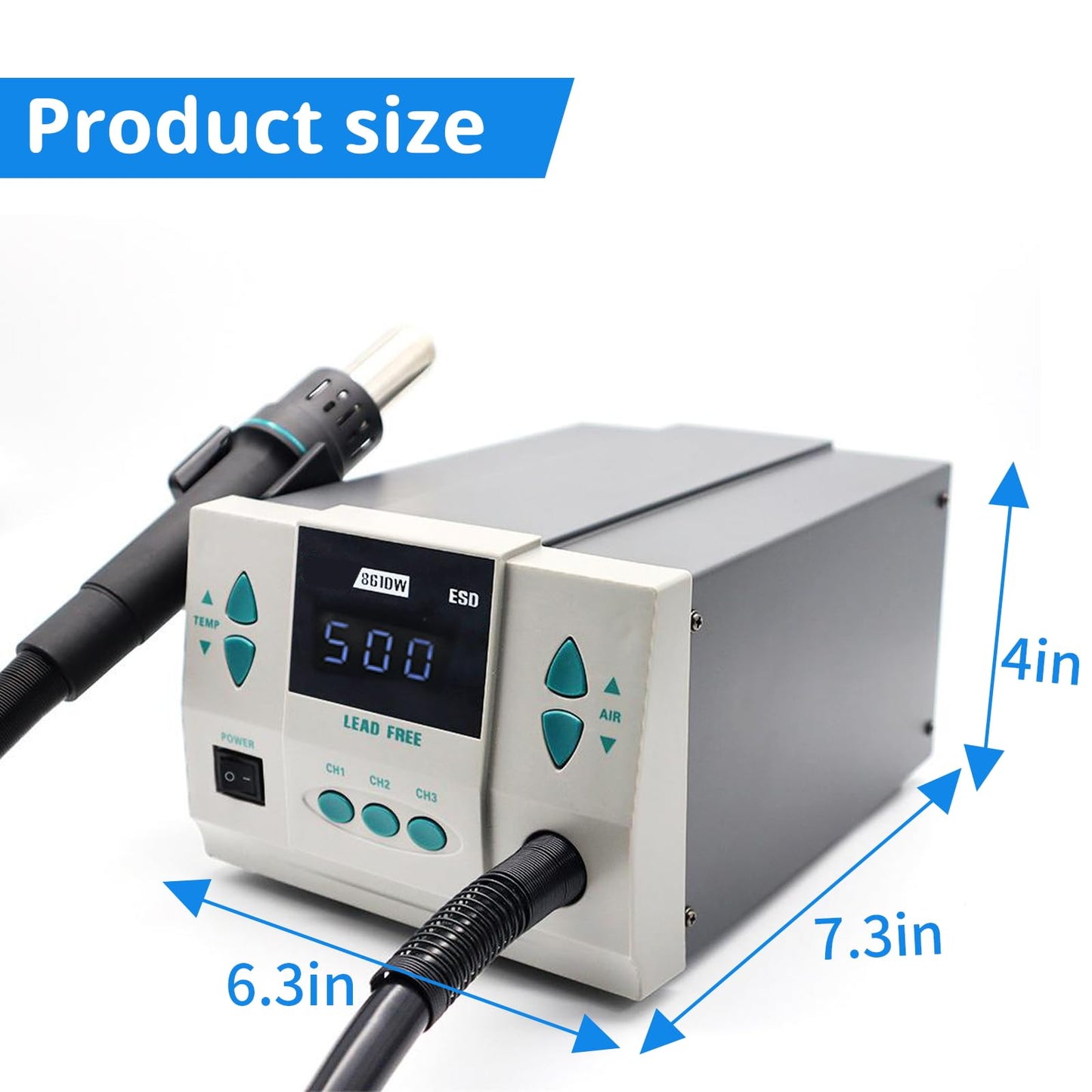 861DW Hot Air Rework Station,1000W Hot Air Station, 110V Desoldering Gun Hot Air Soldering Station Can Be Used for BGA Chip Soldering, Digital Maintenance (With 7 Nozzles)
