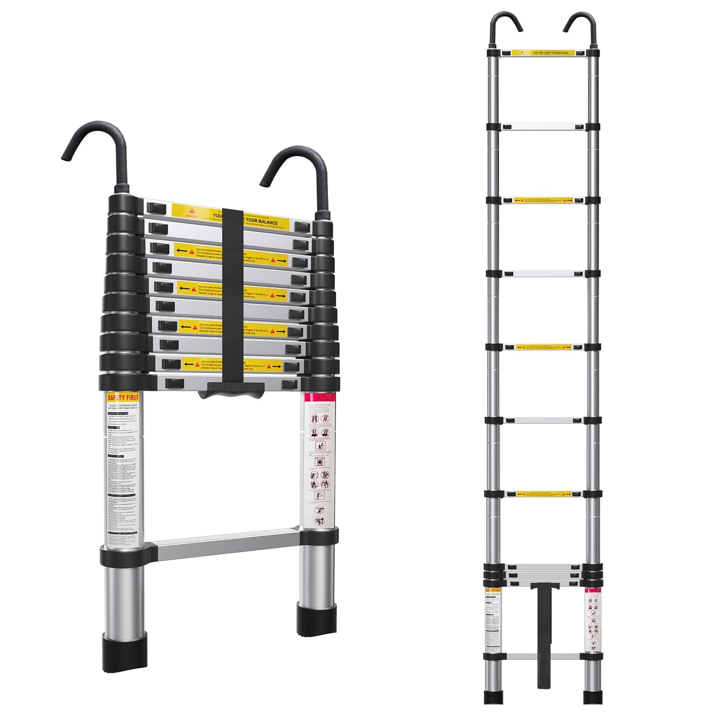 ZenAscend 10.5ft Telescoping Ladder, Multi-Purpose Collapsible Ladder with Hook, Aluminum Extension Ladders for Home, Folding Telescoping Ladder for RV, Attic, Daily Use at Home, 330 lbs…