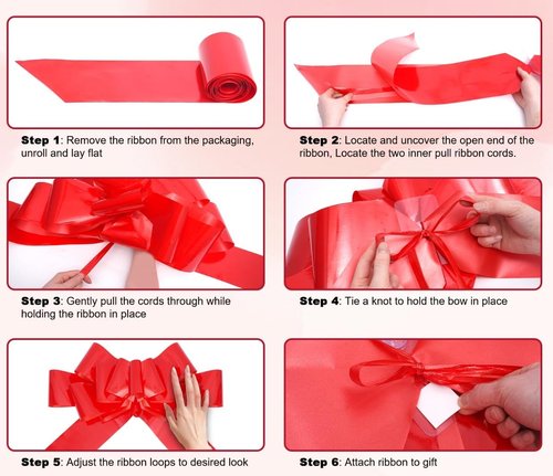 GYDbow 30-Inch Giant Red Car Bow - Premium Satin Ribbon Gift Decoration for Sweet 16 Birthday | Easy to Install