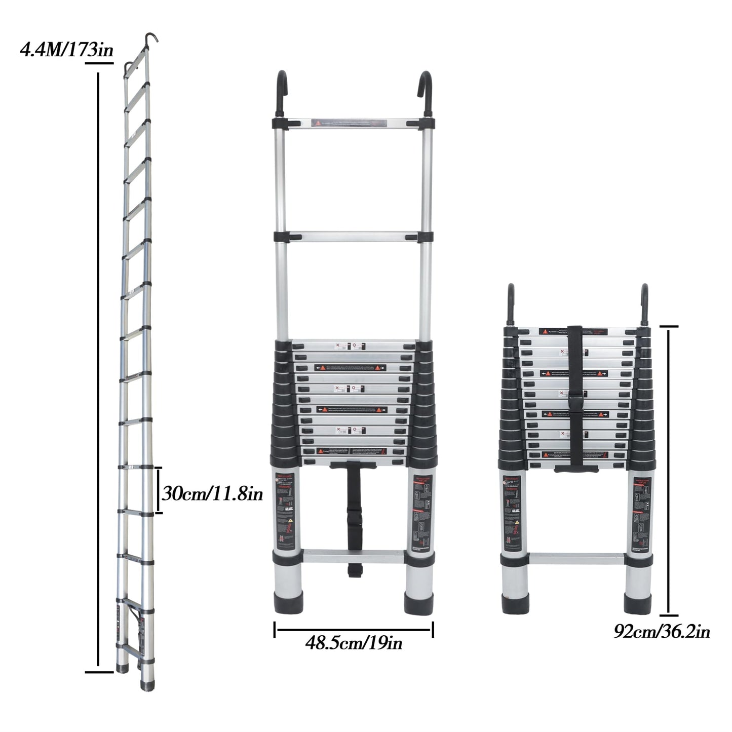 LiGuVCY Telescoping Extension Ladder 14.5 FT, Folding Telescopic Aluminum Ladders with Hooks, Lightweight Collapsible Ladder Step for RV Roof Attic Home, 330 LB Capacity