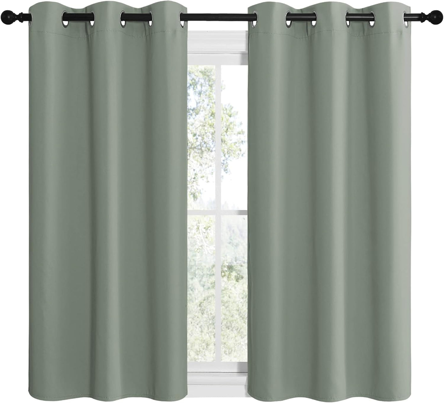 NICETOWN Room Darkening Curtains - Thermal Insulated Greyish Green Drapes for Kitchen & Bedroom (Set of 2, 42" x 50")