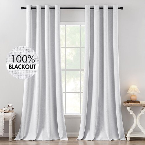 MIULEE Blackout Curtains - 100% Thermal Insulated Linen Texture Drapes | Grayish White, 52x120 Inch (2 Panels)
