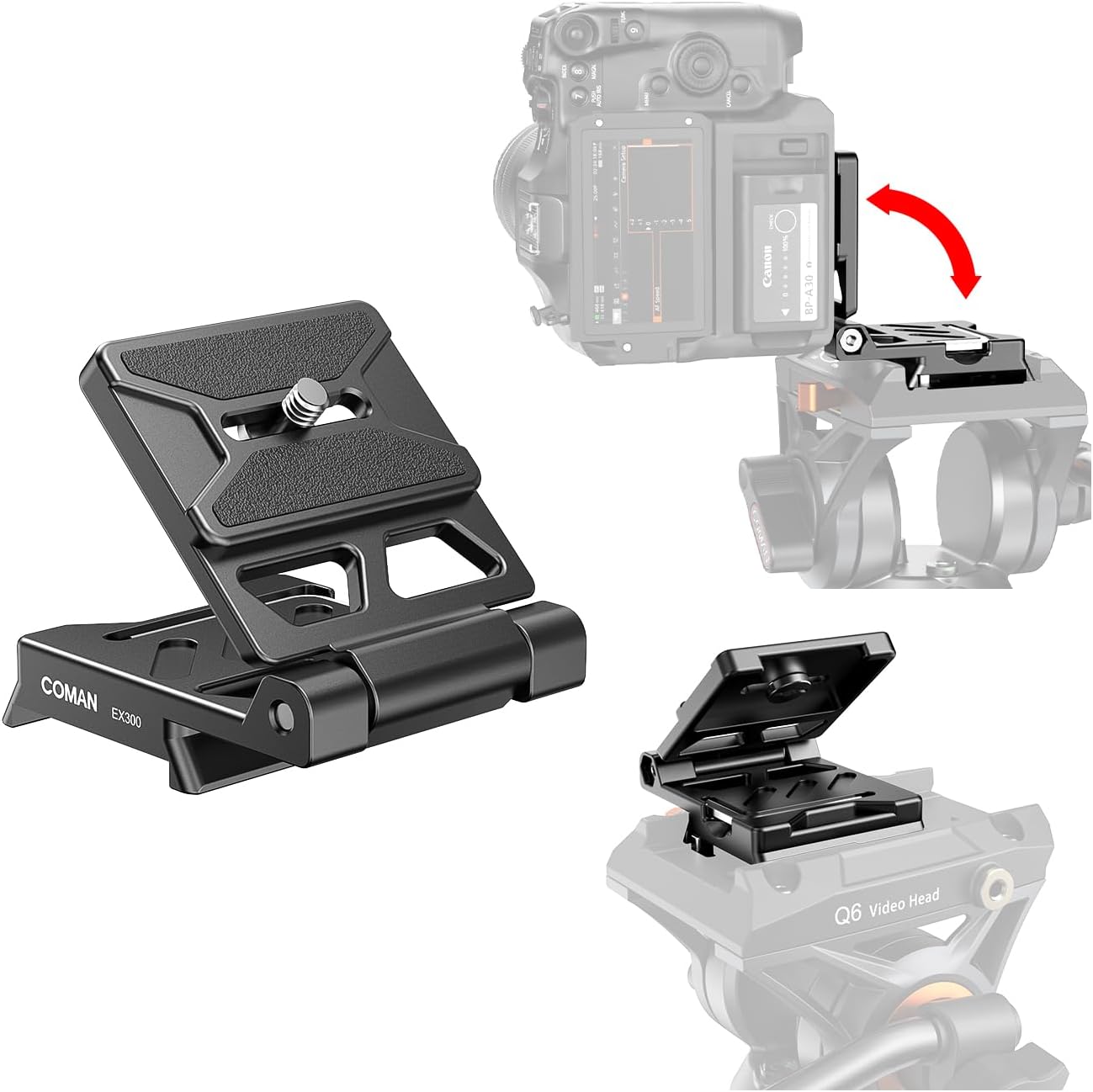 COMAN EX300 Foldable Camera L Bracket, Universal L-Shaped Vertical Horizontal Camera Quick Release Plate, for DSLR