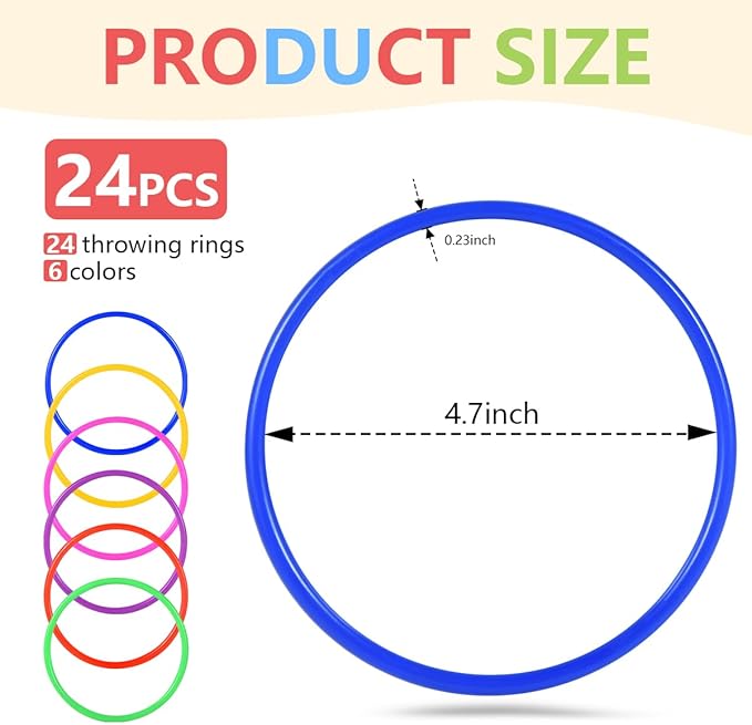 OBTANIM 24 Pcs Plastic Ring Toss Game for Kids and Outdoor Toss Rings for Speed and Agility Practice Game, Random Colors