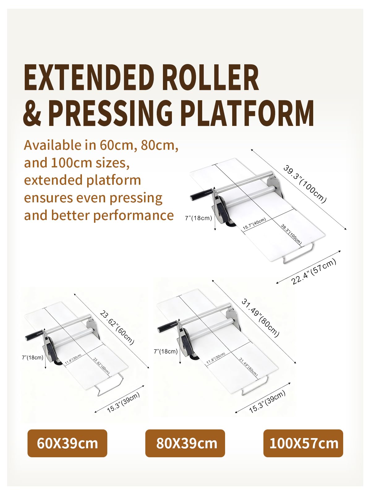 304 Stainless Steel Fondant Dough Sheeter with 23.62" x 11.81" Sheeter Board, fondant non-stick roller, Manual Dough Roller with 1-20mm Adjustable Thickness