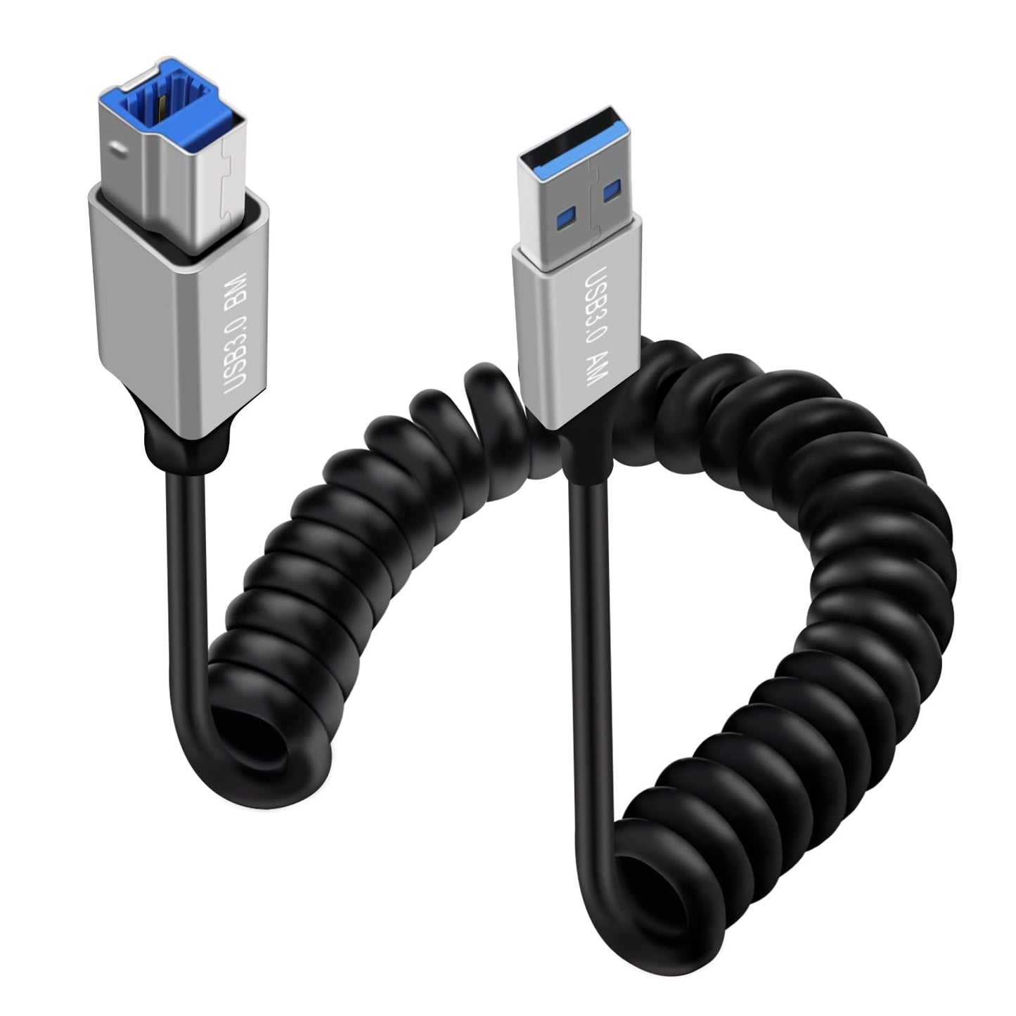 3.0 0.8 Coiled Printer Cable USB B to USB A Super USB Type A to B Male Cable for Scanner, External Hard Drives