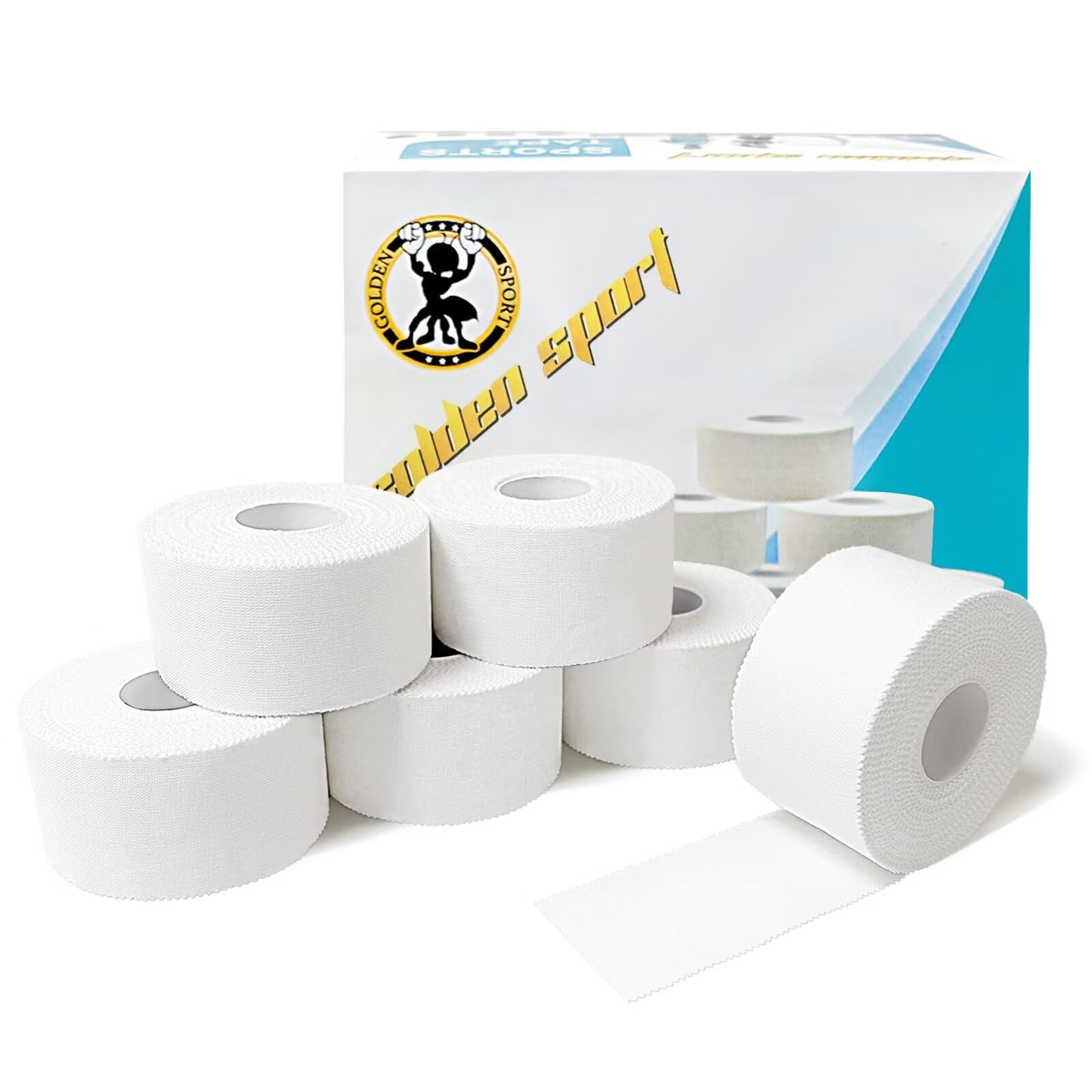 Golden Sport Athletic Tape, 6 Pack White Sports Tape, 1.5 in x 45 ft, Very Strong Easy Tear No Sticky Residue Tape for Sport, Suitable for Gymnastics, Climbing, Boxing, Hockey Bat and Soccer