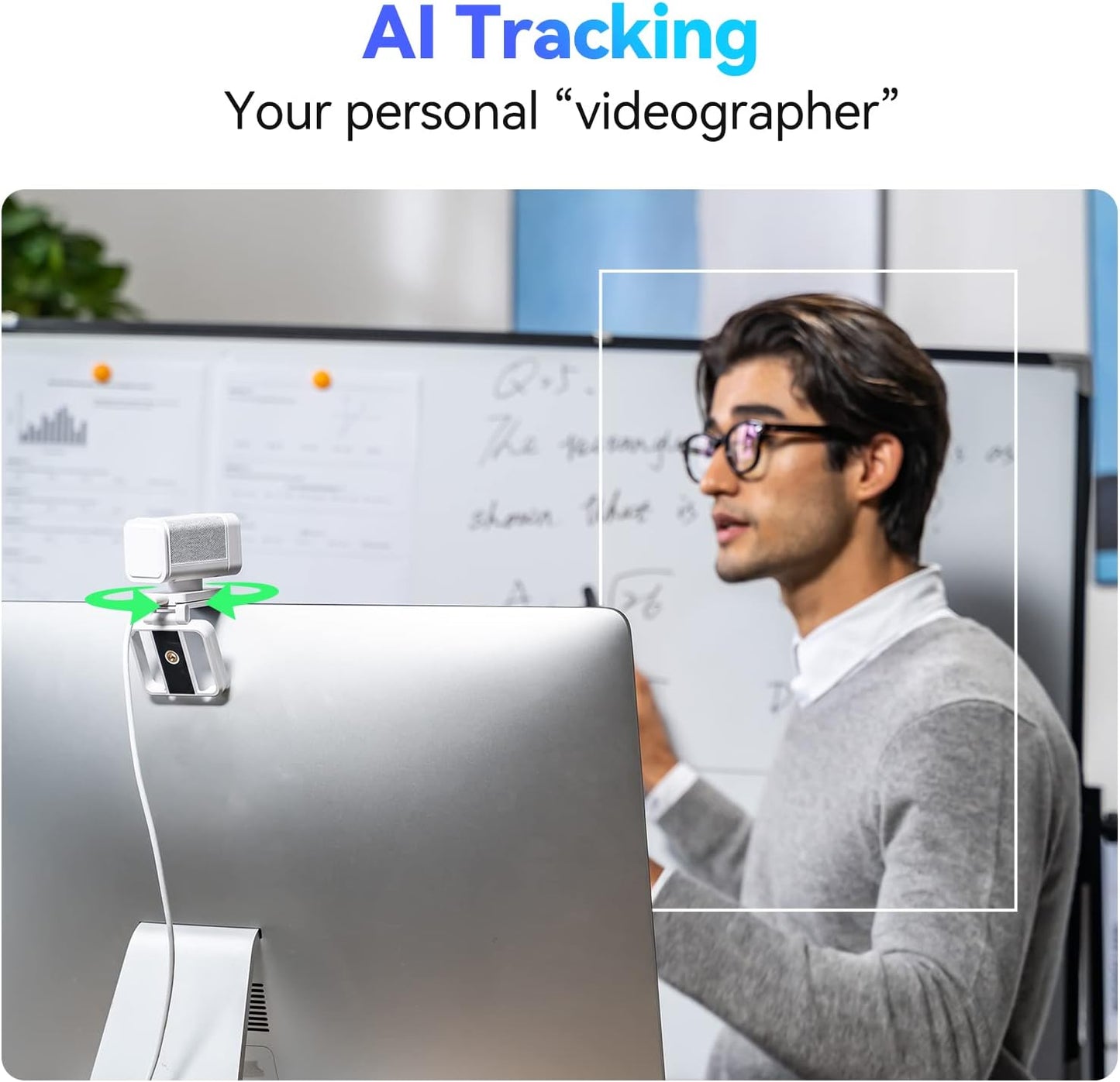 aicoco 1080P FHD PTZ Webcam, with Dual-Microphone & Privacy Cover, Computer Camera with AI Tracking, Streaming Camera