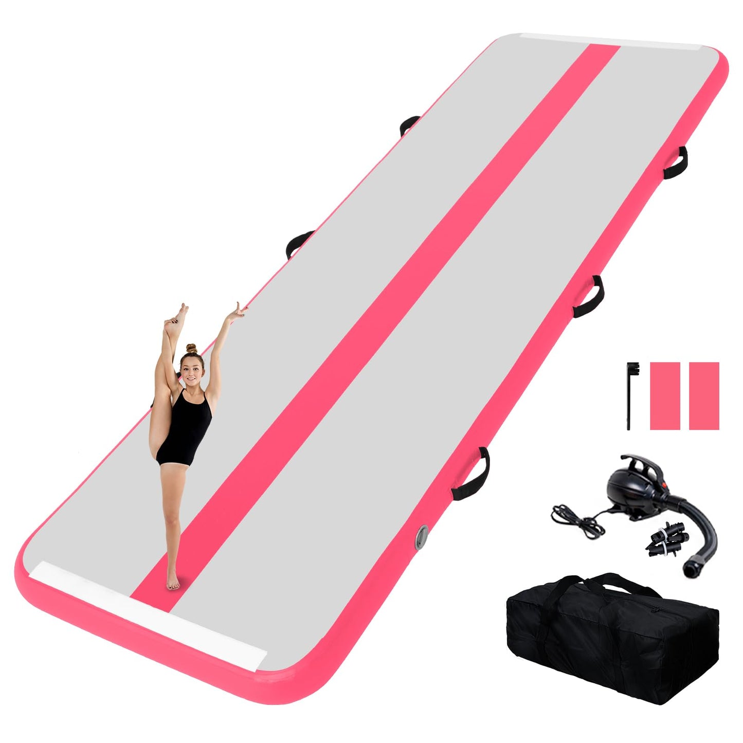 Tuxedo Sailor 10ft/13ft Inflatable Gymnastics Mat, 4-Inch Thick Air Tumbling Track with High-Speed Electric Pump, Storage Bag & Repair Kit for Home Gym, Cheerleading, Yoga, Kids Training (Blue & Pink)