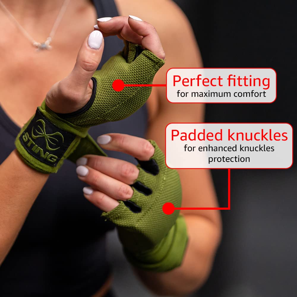 STING Elasticized Quick Boxing Hand Wrap Gloves, Boxing Equipment for MMA Competition and Training, Khaki, Small