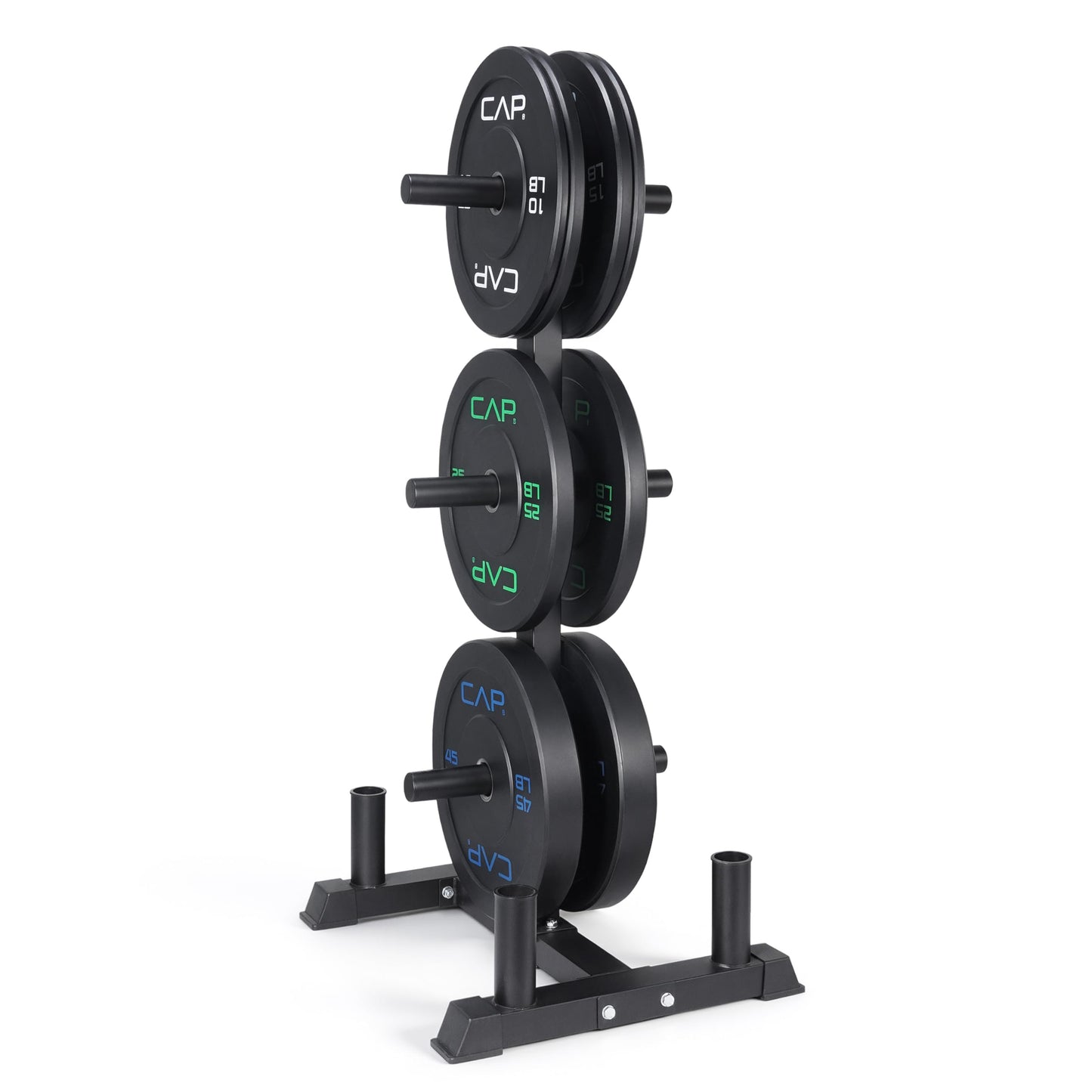 CAP 190 lb Economy Olympic Bumper Plate Set with Storage Rack, 2-Inch Olympic Plates, Medium Bounce Rubber Weight Plates with Steel Hub, 6 Weight Posts & 4 Barbell Holders for Weightlifting, Strength Training & Home Gym Workouts