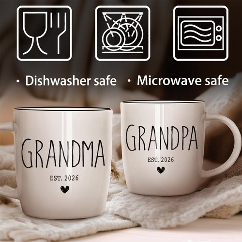 Kinkiii Promoted To Grandparents 2026 Mug Set, Grandma And Grandpa 2026 Ceramic Mugs, Pregnancy Announcement for Grandparent Mug Set, Grandma And Grandpa Announcement Gifts 13Oz
