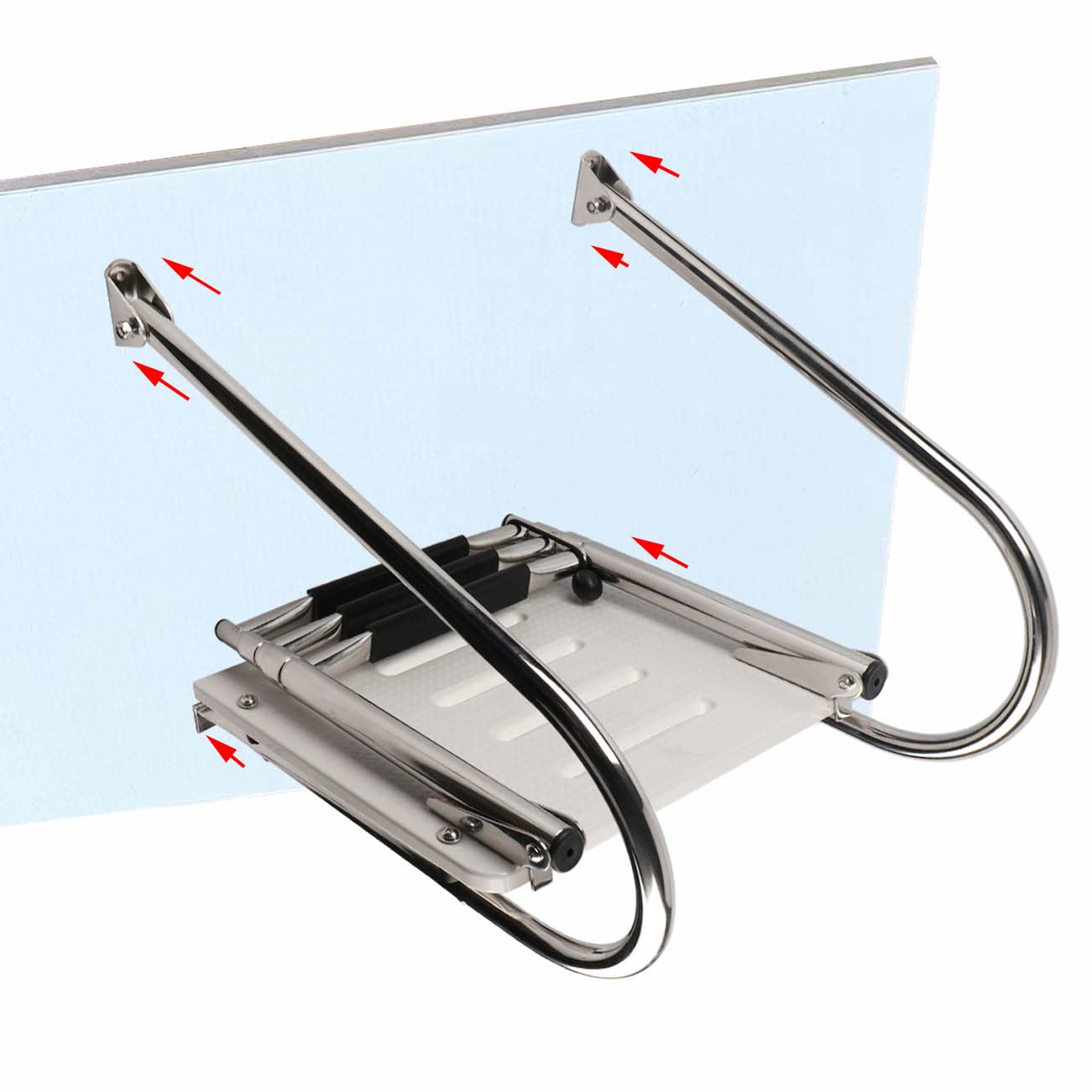 FUTURUP Boat Universal Swim Fiberglass Platform Under Mount Telescopic Ladder with 2 Handrails, 3 Step in/Outboard (Adjustable Installation Angle)