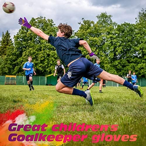 Sportout Kids Goalkeeper Gloves, Soccer Gloves with Double Wrist Protection and Non-Slip Wear Resistant Latex Material to Give Protection to Prevent Injuries
