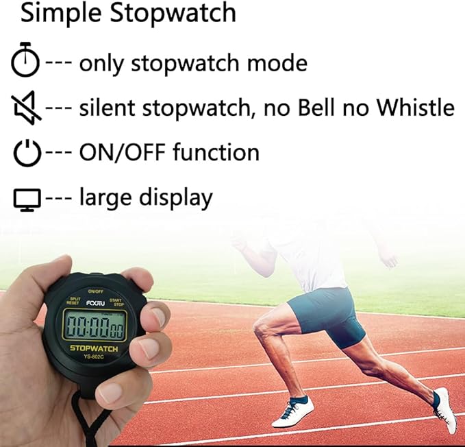 FCXJTU Digital Simple Stopwatch Timer, No Bells, No Alarm, Simple Basic Operation, Silent, Clear Display, ON/Off, Large Display for Swimming Running Training Kids Coaches Referees Teachers