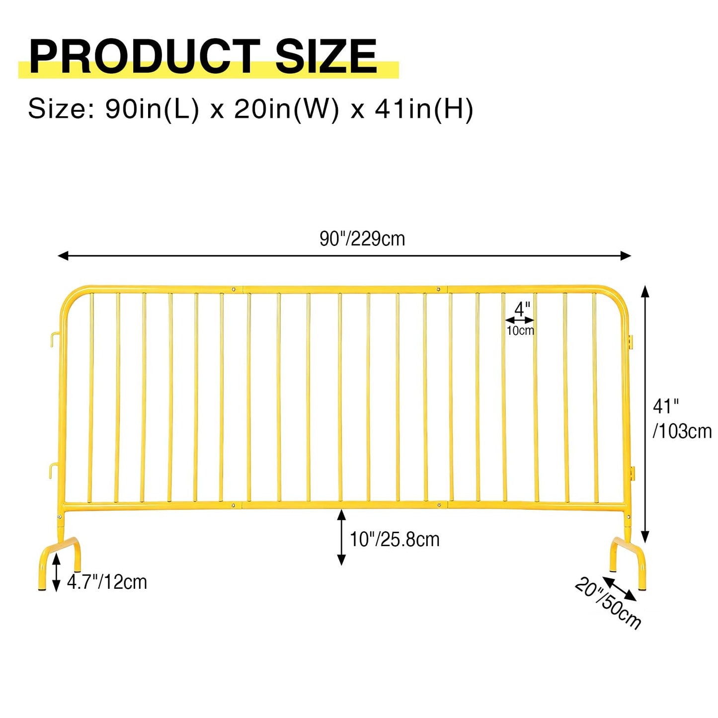 7.5FT Heavy Duty Galvanized Steel Interlinked Safety Barricade – Removable Feet, Portable, Weather Resistant Barrier for Crowd Control, Events, Construction, Facility Security